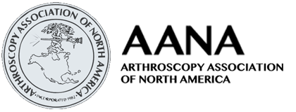 Arthroscopy Association of North America (AANA) logo with circular seal featuring a map design next to bold black text.