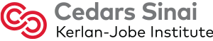 Cedars-Sinai Kerlan-Jobe Institute logo with interlocking red circular design and gray text.