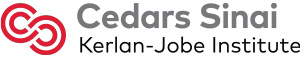 Logo for Cedars-Sinai Kerlan-Jobe Institute, featuring two interlocking red circles next to the institute’s name in gray and black text on a light background.